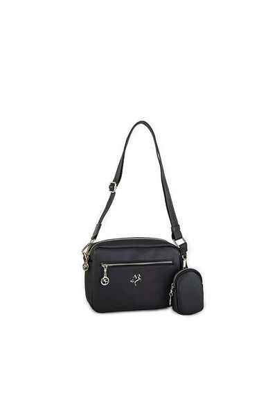 Nas Bag Geantă Mini Crossbody Coral Negru cu Curea Reglabilă - Cu Portofel