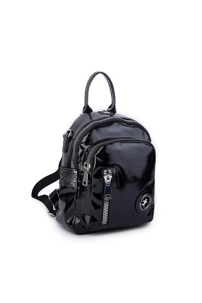 Nas Bag Women's Convertible Backpack and Shoulder Bag Stylish Wide Zipper Bag (24X31X14 CM) Black Kr