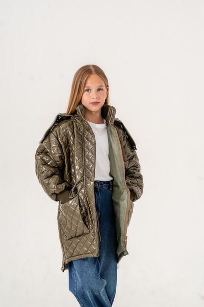 GİYİCEM Girl's Flowered Front Pocket Glossy Coat