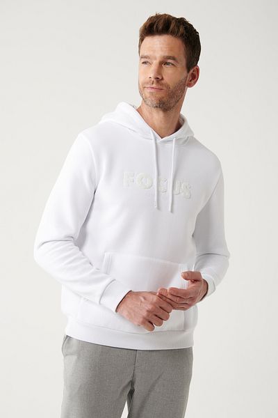 Avva Weißes Kapuzen-Sweatshirt mit 3 Fäden – Kängurutasche, A32y1193