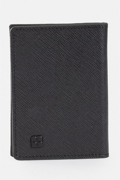 Avva Men's Black 100% Leather Snap Closure Card Holder A31y9550