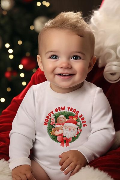 Lilabio 100% Organic Cotton Long Sleeve Christmas Themed Baby Bodysuit