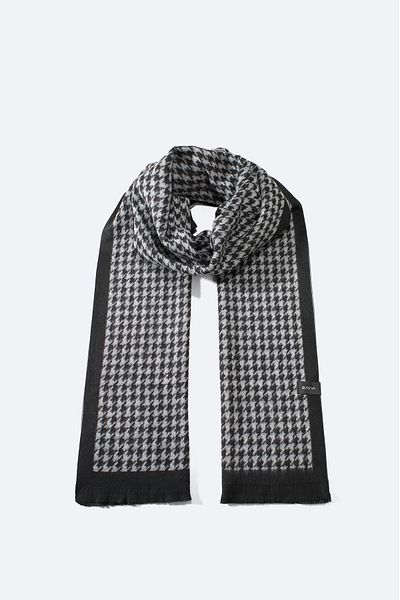 Avva Ανδρικό σάλι με μαύρη φούντα Houndstooth A32Y9407