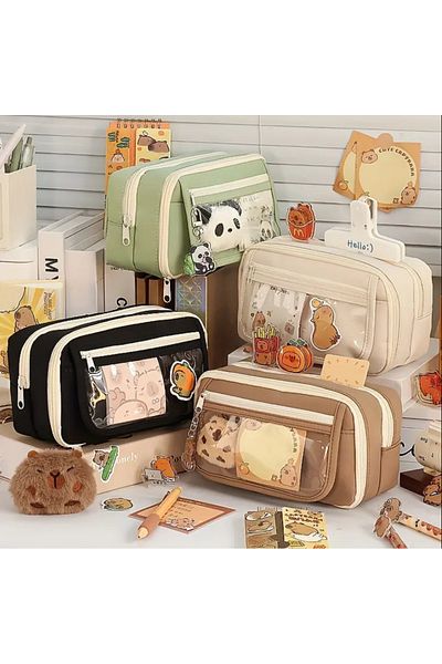 SYNOPE Large Large Capacity Multi-Compartment Pen Holder Pencil Makeup Bag Box