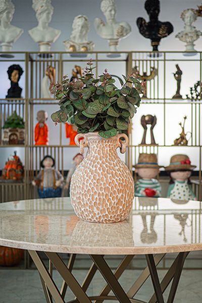 Ella's Design Studio Beige White Vase with Handle - Vase Decor, Home Decoration, New Year Gift