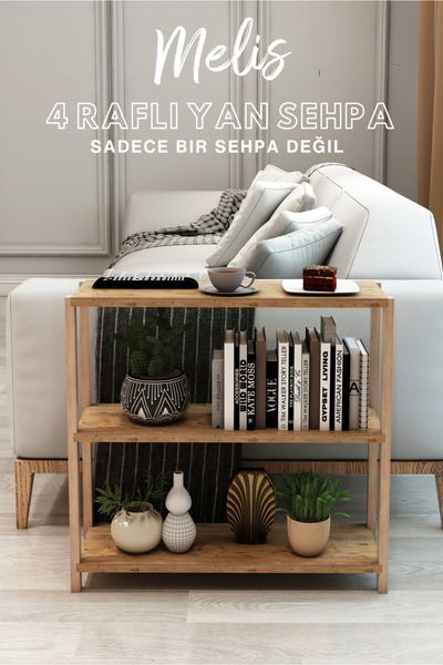 Jest Dekor Konsept Melis Atlantik Çam 3 Raflı Ahşap Yan Sehpa -çok Amaçlı Dek...