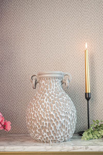 Ella's Design Studio White Handle Vase Stone - Vase Decor, Home Decoration, Test Vase Decor, Decorative New Home Gift