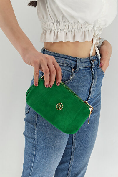 Çlk Accessories Small Crossbody Bag with Three Zippers Green Trçantasm2007