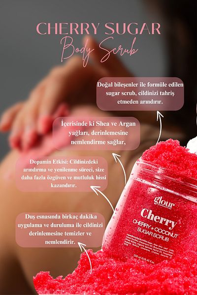 GLOUR Sugar Scrub 250ml - Cherry & Coconut |   Cellulite, Strawberry Leg, Ingrown Hair Removal Sugar Scrub