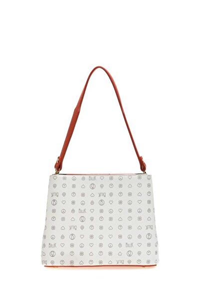 Bilik Deri Monogram White-Orange Women's Handbag Riv 232-Mn
