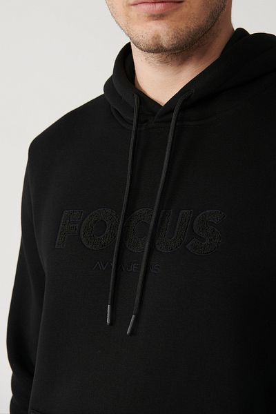 Avva Schwarzes Herren-Sweatshirt mit Kapuze und 3 Fäden – Kängurutasche A32y1193