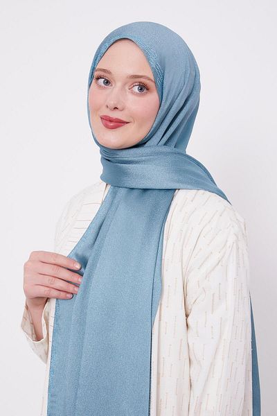 Levidor Water Green Wavy Embroidered Diamond Shawl