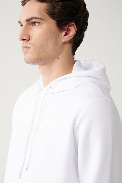 Avva Weißes Herren-Sweatshirt mit Kapuze, 3-fädig, erhaben, bedruckt, A32y1240