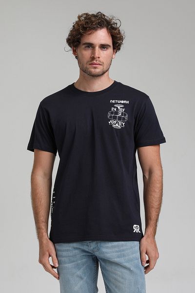 NEW WORLD POLO Crew Neck Navy Blue Slim Fit T-Shirt 23ssm20299