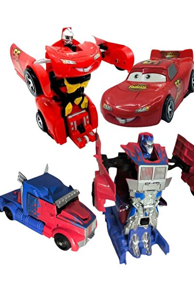 KİNKU Optimus Prime Dönüşebilen Robot Araba Oyuncak ile Şimşek Mcqueen Robota Dönüşebilen Araba