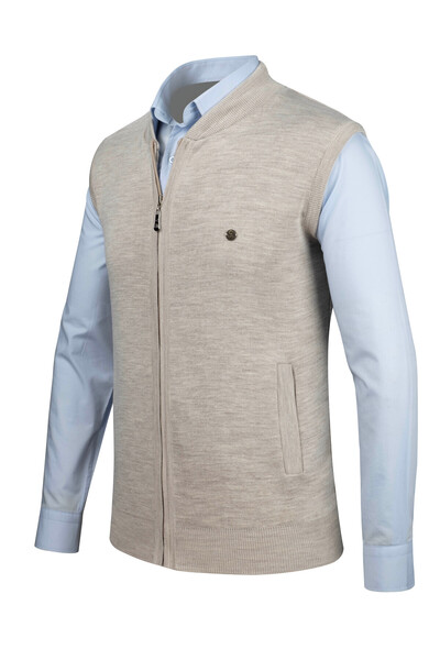 Çizgi Triko Смугастий трикотажний чоловічий жилет із застібкою-блискавкою та кишенями, класичний крій - 4241J