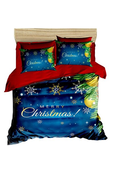 Generic Brand New Year's Blue Floor with Snowflakes and Pine Tree Ornaments D...