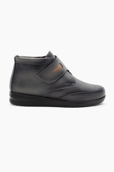 Tonny Black Γυναικείες γκρι Thermo Sole Εσωτερικά και Εξωτερικά Γνήσιο Δερμάτινο Γούνινο Ορθοπεδικές Μπότες Velcro