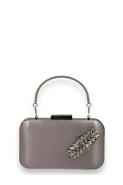 MidStore Mink Color Satin Silver Case Silver Stone Handle Evening Dress Eveni...