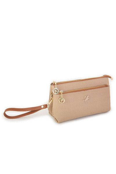 Nas Bag Women's Crossbody and Clutch Bag - Wrist and Crossbody, Sand Tan Embossed (24X15 cm)