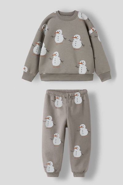 Monila New Season Boy's Snowman Printed Sweatshirt and Sweatpants Top and Bottom Set