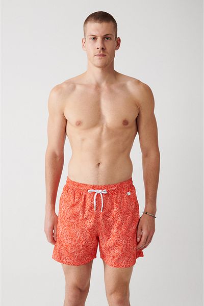 Avva Orange, schnelltrocknende Badeshorts mit Blumenmuster in Standardgröße, speziell verpackt, bequeme Passform