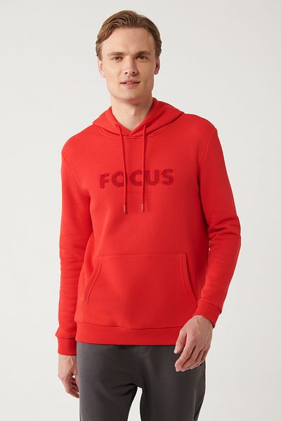 Avva Herren-Sweatshirt mit Kapuze, 3-fädig, Raster, Kängurutasche, rot, A32y1193