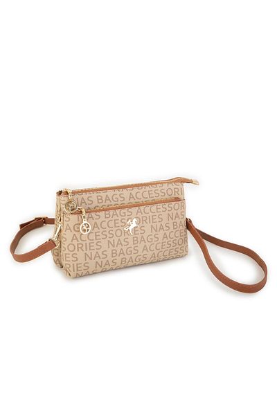 Nas Bag Mink Tan Women's Bag - Cross and Clutch, Wrist and Cross Strap, 24X15 cm