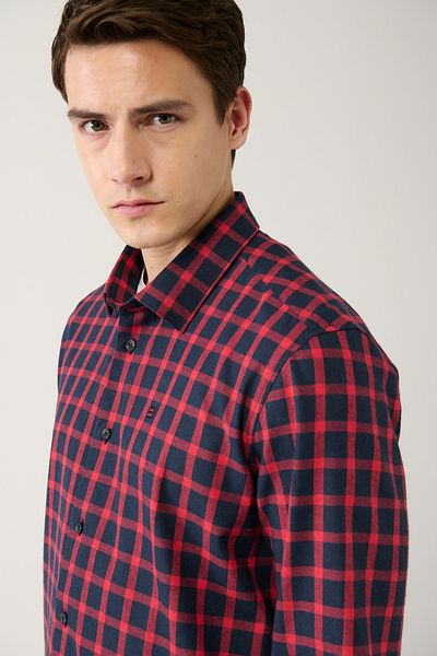 Avva Marineblau-rotes, kariertes Flanell-Holzfällerhemd aus Baumwolle für Herren A32y2158