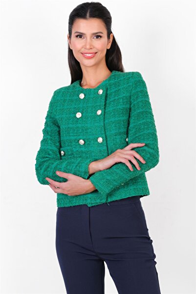 Spazio Pepper Yuvarlak Yaka Buklet Ceket YEŞİL