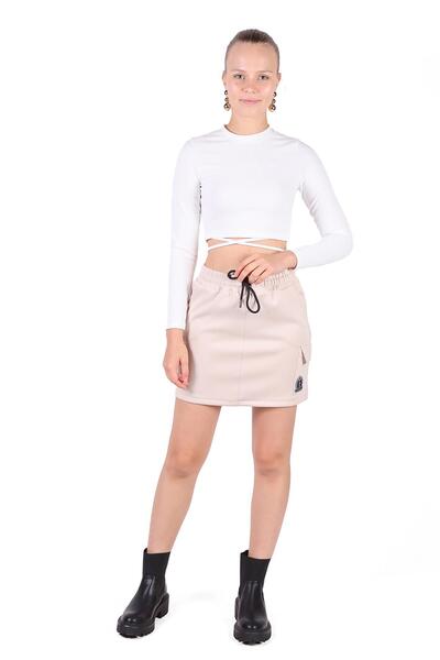 Rays 9157M - Κοντή φούστα σε χρώμα πέτρας με τσέπες και λεπτομέρεια δεσίματος