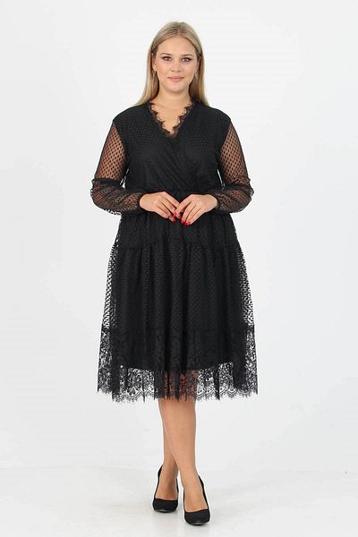 Neşeli Butik Νέα σεζόν Μεγάλο Μέγεθος Τούλι Λεπτομερές Διπλό Φόρεμα - Apcx14