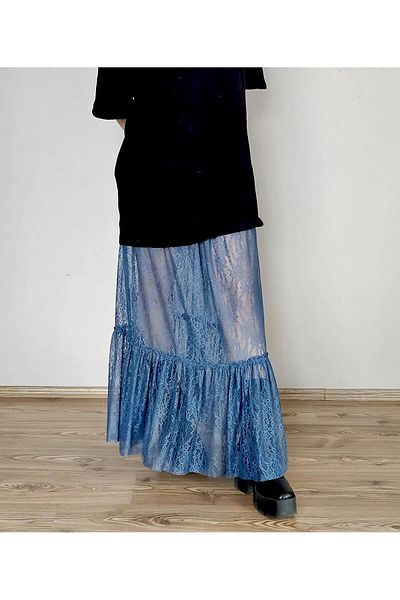 DEEP BEACH Ruffle Long Lace Skirt