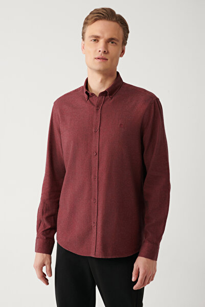 Avva Erkek Bordo Düğmeli Yaka %100 Pamuk Regular Fit Gömlek B002033