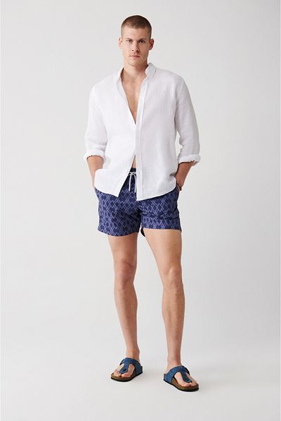 Avva Μπλε Navy Quick Dry Geometric Printed Standard Size Special Boxed Comfort Fit Μαγιό θαλάσσης