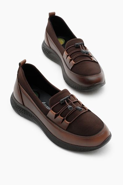 Tonny Black Women's Brown Front Rubber Laced Heel Gel Orthopedic Mother Daily Shoes