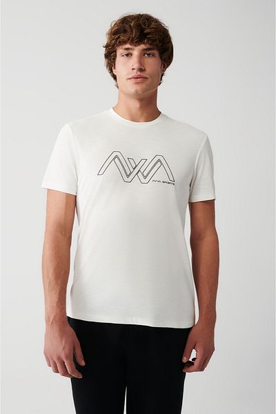 Avva Ecru Soft Touch Herren-T-Shirt mit Rundhalsausschnitt, bedruckt, A31y1196