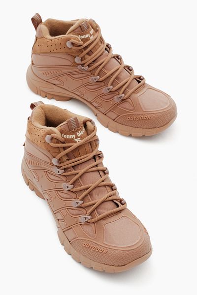 Tonny Black Bequeme, wasserabweisende Unisex-Schnürstiefel in Hellbraun