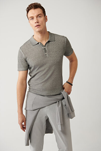 Avva Men's Anthracite 3-Button Polo Collar Knitwear Regular Fit T-Shirt A41Y5067