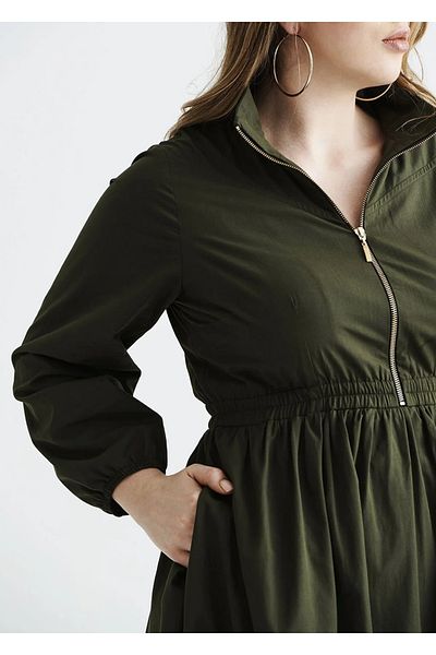 EVEN plus size Green Long Sleeve Poplin Plus Size Dress