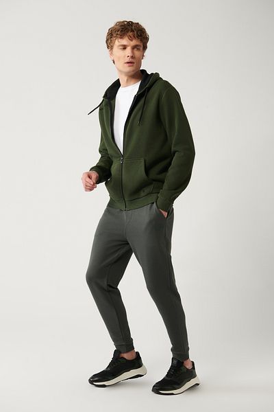 Avva Men's Khaki Sweatpants - Lace-Up Waist, 2 Thread, No Raster - A32Y3456