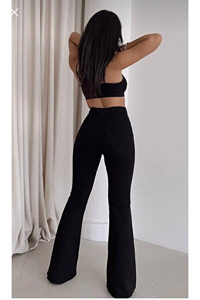 kleshus ANGELA-Μαύρο τζιν με ψηλόμεσο λύκρα με φουσκωτό πόδι Kles