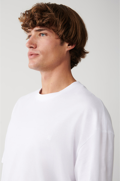 Avva Men's White Crew Neck 100% Cotton Oversize Fit T-Shirt B001085