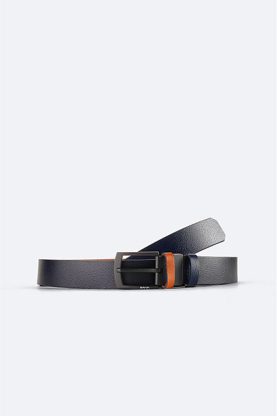 Avva Men's Navy Blue-tan 100% Leather Double Sided Belt A32y9317