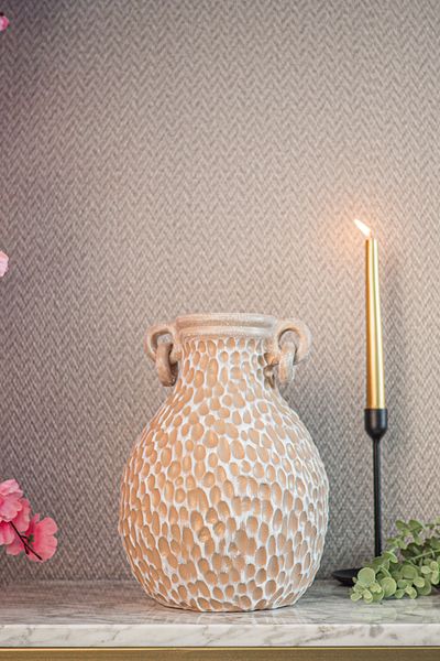 Ella's Design Studio Beige White Vase with Handle - Vase Decor, Home Decoration, New Year Gift