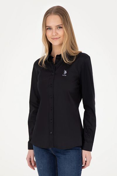 U.S. Polo Assn. Cămașă neagră de bază cu mânecă lungă pentru femei 50283990-VR046