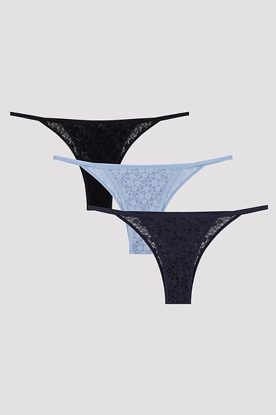Penti Lace Lace 3-Piece Multicolored Brazilian Panties