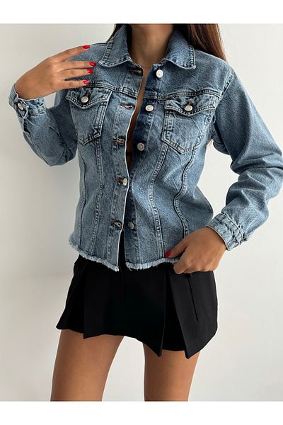 Swet Shop Jeans Jachetă de blugi oversize cu ciucuri în talie pentru femei