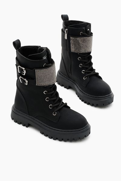 Tonny Black Μπότες Velcro με διπλή πόρπη με κορδόνια και φερμουάρ