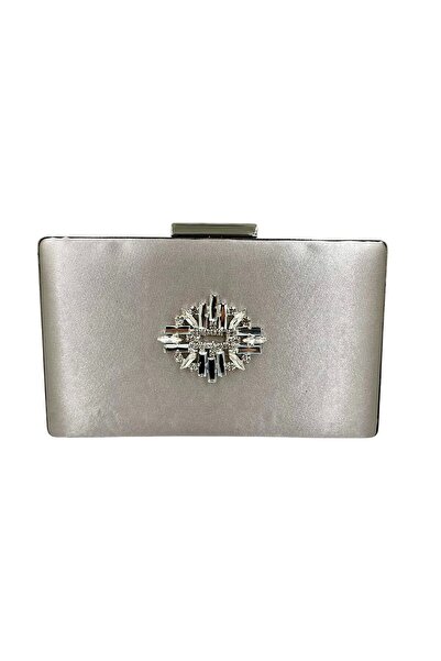 Generic Brand Silver Stone Evening Dress Bag with Silver Case - Mink Color Sa...